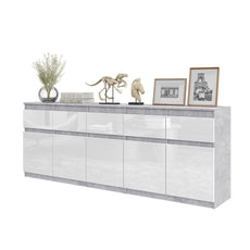NOAH - Kommode / Sideboard mit 5 Schubladen und 5 Tür - Beton-Optik / Weiß Gloss H75cm B80cm T35cm