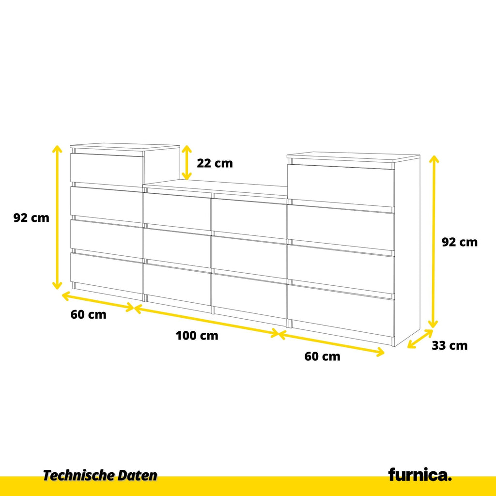 GABRIEL - Kommode / Sideboard mit 14 Schubladen (4+6+4) -  Anthrazit Grau H92/70cm B220cm T33cm