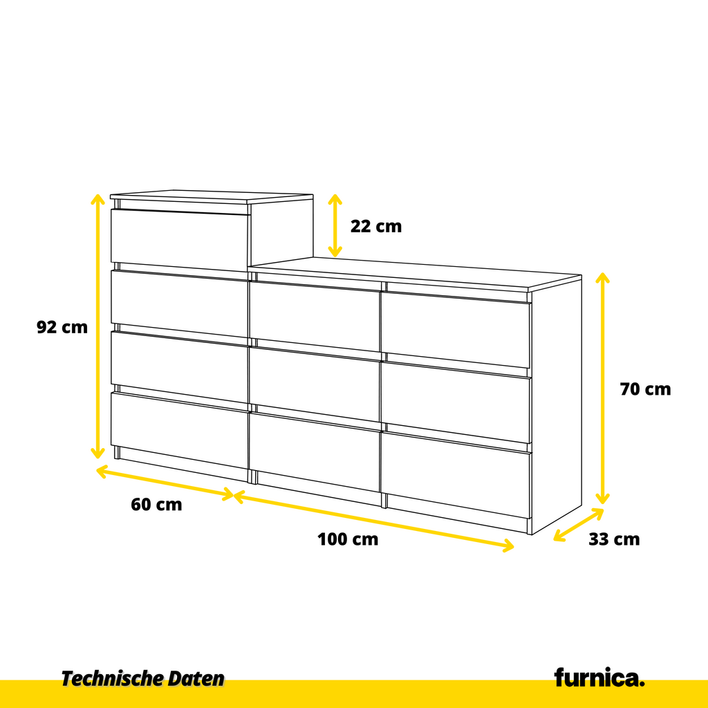 GABRIEL - Kommode / Sideboard mit 10 Schubladen (6+4) - Lancelot Eiche H92/70cm B160cm T33cm