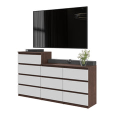 GABRIEL - Kommode / Sideboard mit 10 Schubladen (6+4) - Wenge / Weiß Matt H92/70cm B160cm T33cm