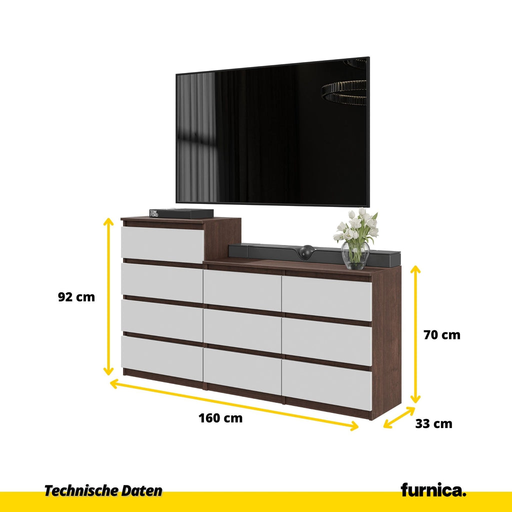 GABRIEL - Kommode / Sideboard mit 10 Schubladen (6+4) - Wenge / Weiß Matt H92/70cm B160cm T33cm