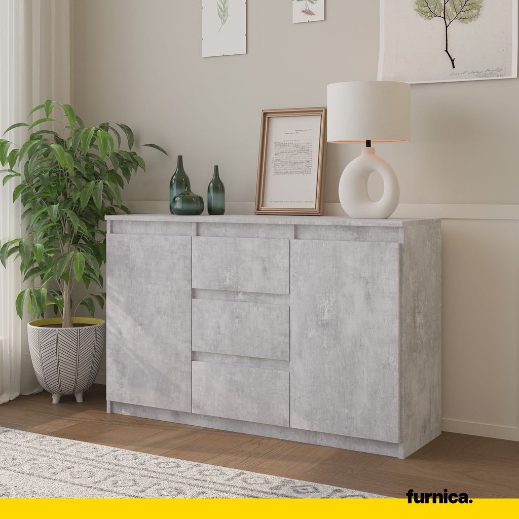 MIKEL - Kommode / Sideboard mit 3 Schubladen und 2 Türen - Beton-Optik H75cm B120cm T35cm