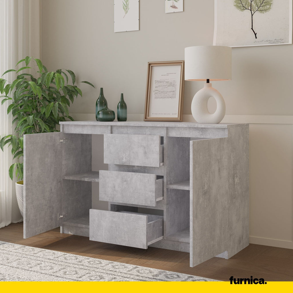 MIKEL - Kommode / Sideboard mit 3 Schubladen und 2 Türen - Beton-Optik H75cm B120cm T35cm