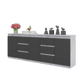 MIKEL - Kommode / Sideboard mit 6 Schubladen und 3 Tür - Beton-Optik / Anthrazit H75cm B80cm T35cm