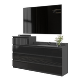 GABRIEL - Kommode / Sideboard mit 10 Schubladen (6+4) - Anthrazit / Schwarz Gloss H92/70cm B160cm T33cm