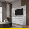 GABRIEL - Kommode / Sideboard mit 12 Schubladen (8+4) - Weiß Matt/ Beton-Optik H92cm B180cm T33cm