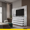 GABRIEL - Kommode / Sideboard mit 12 Schubladen (8+4) - Weiß Matt/ Beton-Optik H92cm B180cm T33cm
