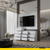 GABRIEL - Kommode / Sideboard mit 10 Schubladen (6+4) - Weiß Matt / Beton-Optik H92/70cm B160cm T33cm