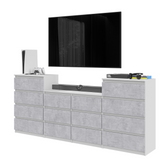 GABRIEL - Kommode / Sideboard mit 14 Schubladen (4+6+4) -  Weiß Matt / Beton-Optik H92/70cm B220cm T33cm