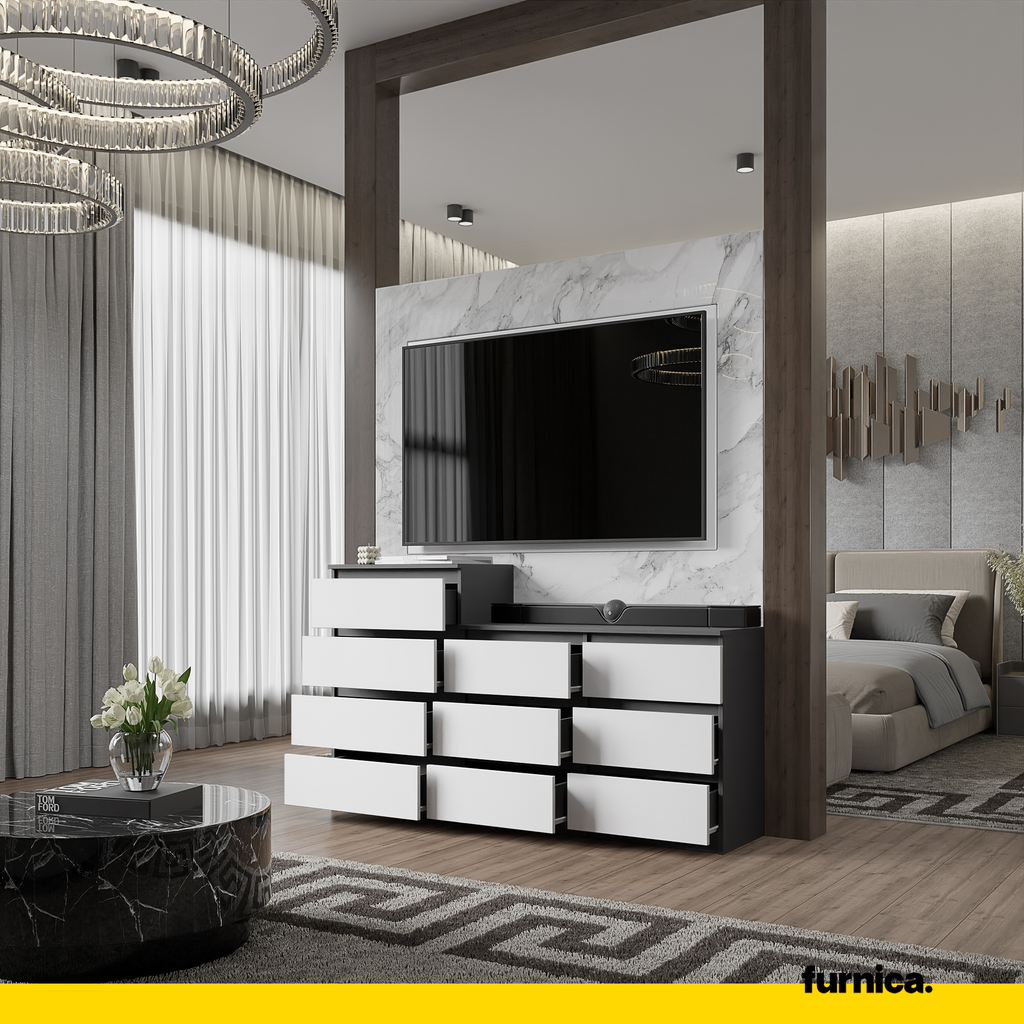 GABRIEL - Kommode / Sideboard mit 10 Schubladen (6+4) - Anthrazit / Weiß Matt H92/70cm B160cm T33cm