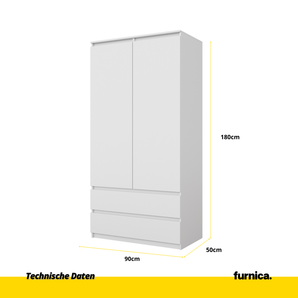 JOELLE - Kleiderschrank mit 2 Türen und 2 Schubladen - Weiß Matt H180cm B90cm T50cm