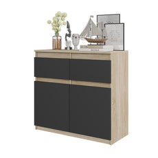 NOAH - Kommode / Sideboard mit 2 Schubladen und 2 Türen - Sonoma Eiche / Anthrazit Grau H75cm B80cm T35cm