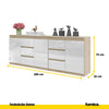 MIKEL - Kommode / Sideboard mit 6 Schubladen und 3 Tür - Sonoma Eiche / Weiß Gloss H75cm B80cm T35cm