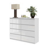 GABRIEL - Kommode / Sideboard mit 8 Schubladen - Weiß Gloss H92cm B120cm T33cm