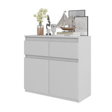 NOAH - Kommode / Sideboard mit 2 Schubladen und 2 Türen - Weiß Matt H75cm B80cm T35cm