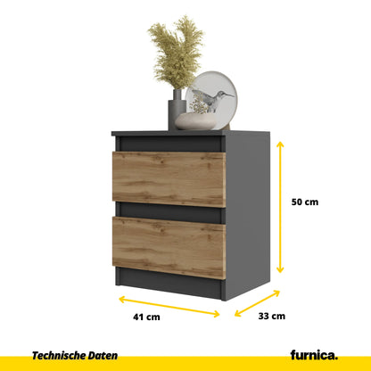 2 Stück GABRIEL BIG - Nachttisch / Nachtschrank mit 2 Schubladen - Anthrazit Grau / Wotan Eiche - H50cm B41cm T33cm – Furnica
