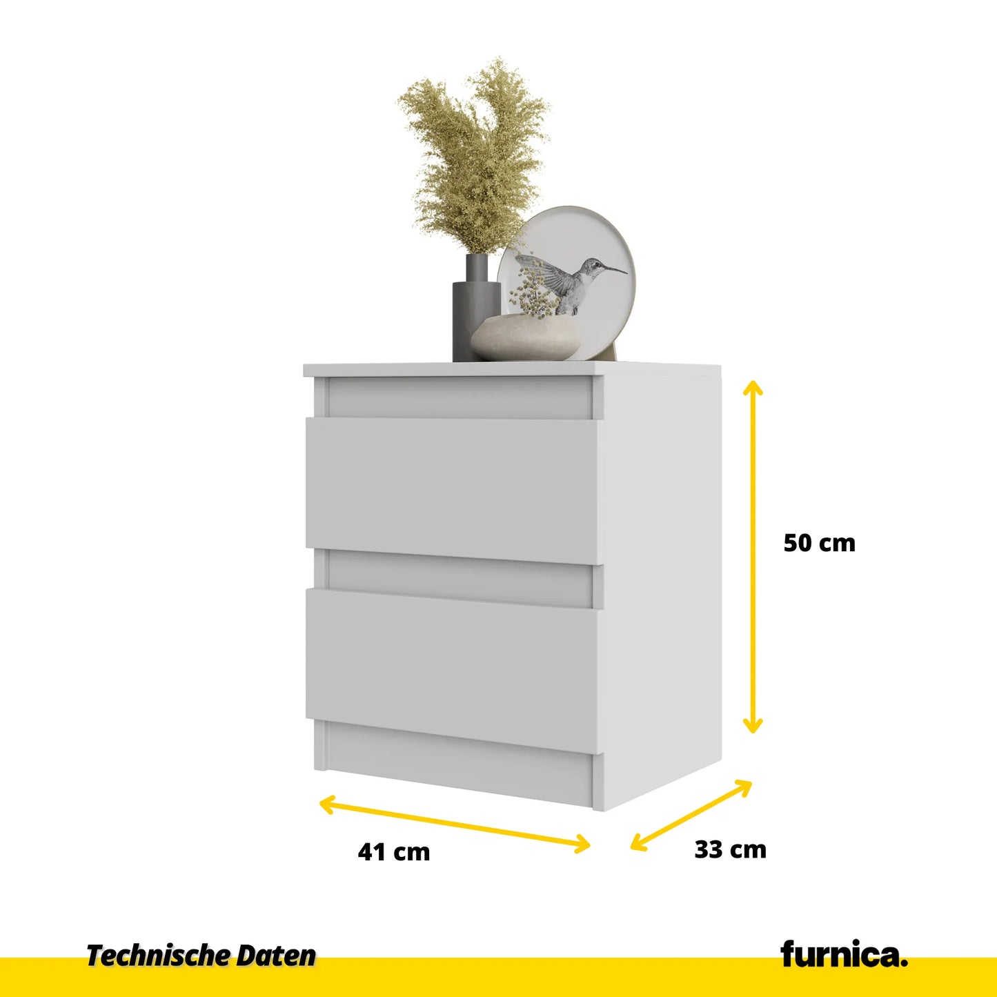 2 Stück GABRIEL BIG - Nachttisch / Nachtschrank mit 2 Schubladen - Weiß Matt - H50cm B41cm T33cm – Furnica
