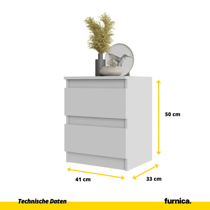 2 Stück GABRIEL BIG - Nachttisch / Nachtschrank mit 2 Schubladen - Weiß Matt - H50cm B41cm T33cm – Furnica