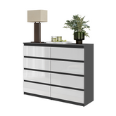 GABRIEL - Kommode / Sideboard mit 8 Schubladen - Anthrazit / Weiß Glanz H92cm B120cm T33cm