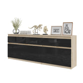 NOAH - Kommode / Sideboard mit 5 Schubladen und 5 Tür - Sonoma Eiche / Schwarz Gloss H75cm B80cm T35cm