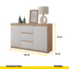 MIKEL - Kommode / Sideboard mit 3 Schubladen und 2 Türen - Sonoma Eiche / Weiß Matt H75cm B120cm T35cm