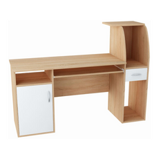 ROBIN - Computertisch mit 1 Schublade und 1 Tür und Tastaturablage - Sonoma Eiche / Weiß Matt H112cm B150cm T50cm
