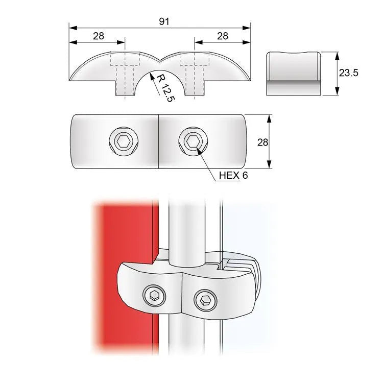 25mm Doppelter Verbindungsstecker für Glas und Platten, Chrom – Furnica