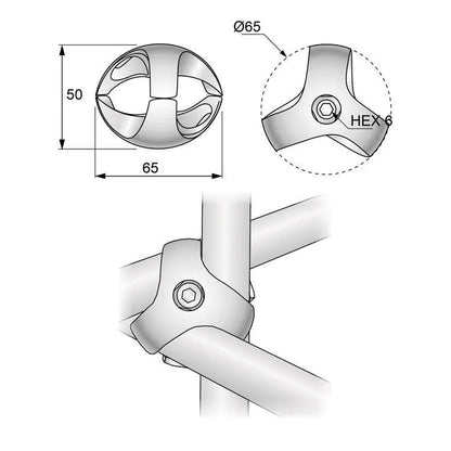 25mm Dreifacher Rohrverbinder, Chrom – Furnica