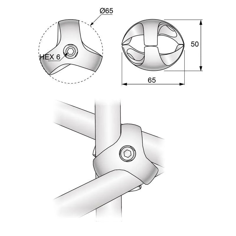 25mm Dreifacher Rohrverbinder, Chrom – Furnica