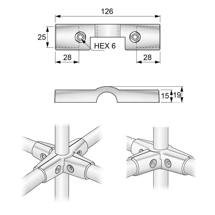 25mm Halbkreuz Rohrverbinder, Chrom – Furnica