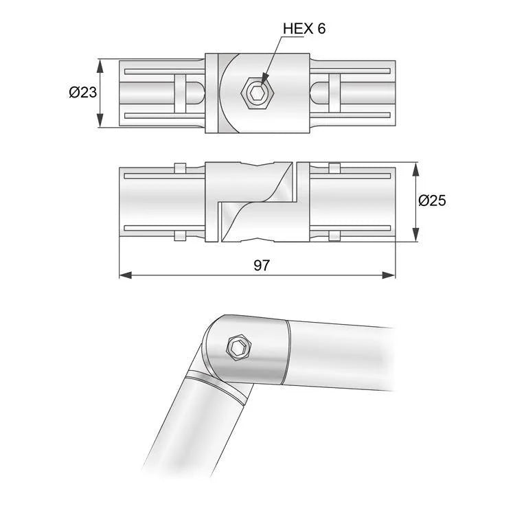 25mm Rohrverbinder Gelenkstück, Chrom – Furnica