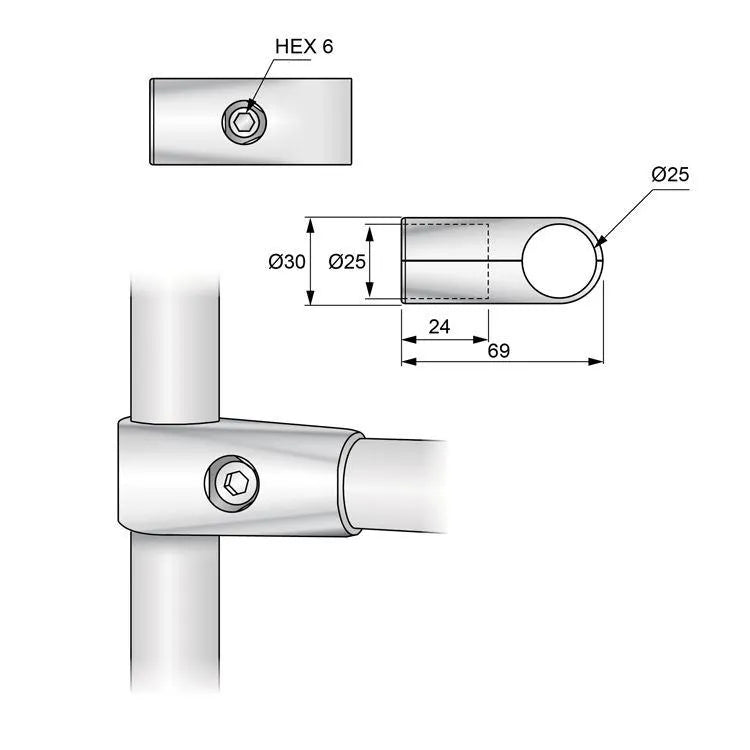 25mm Rohrverbinder Trennwandhalter, Chrom – Furnica