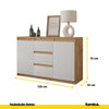 MIKEL - Kommode / Sideboard mit 3 Schubladen und 2 Türen - Wotan Eiche / Weiß Matt H75cm B120cm T35cm