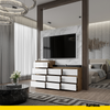 GABRIEL - Kommode / Sideboard mit 10 Schubladen (6+4) - Wotan Eiche / Weiß Gloss H92/70cm B160cm T33cm