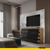 GABRIEL - Kommode / Sideboard mit 12 Schubladen (8+4) - Wotan Eiche / Schwarz Gloss H92cm B180cm T33cm