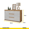 MIKEL - Kommode / Sideboard mit 3 Schubladen und 2 Türen - Wotan Eiche / Weiß Gloss H75cm B120cm T35cm