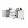 INGRID - Skandinavisch Kommode / Sideboard mit 3 Schubladen, 2 Türen - Weiß Matt / Wotan Eiche H75cm B150cm T45cm