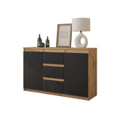 MIKEL - Kommode / Sideboard mit 3 Schubladen und 2 Türen - Wotan Eiche / Anthrazit Grau H75cm B120cm T35cm