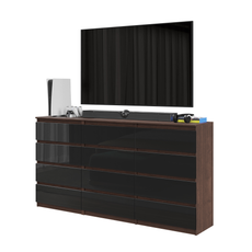 GABRIEL - Kommode / Sideboard mit 12 Schubladen (8+4) - Wenge / Schwarz Gloss H92cm B180cm T33cm