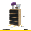 GABRIEL - Kommode / Sideboard mit 4 Schubladen - Wotan Eiche / Schwarz Gloss H92cm B60cm T33cm