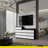 GABRIEL - Kommode / Sideboard mit 10 Schubladen (6+4) - Schwarz Matt / Weiß Matt H92/70cm B160cm T33cm