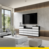 GABRIEL - Kommode / Sideboard mit 14 Schubladen (4+6+4) - Schwarz Matt / Weiß Matt H92/70cm B220cm T33cm