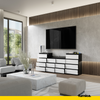 GABRIEL - Kommode / Sideboard mit 14 Schubladen (4+6+4) - Schwarz Matt / Weiß Matt H92/70cm B220cm T33cm
