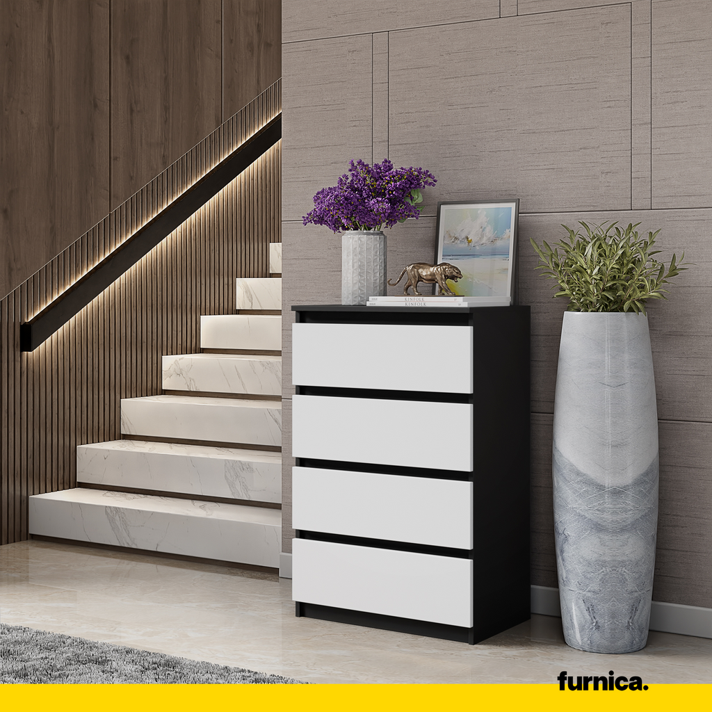 GABRIEL - Kommode / Sideboard mit 4 Schubladen - Schwarz Matt / Weiß Matt H92cm B60cm T33cm