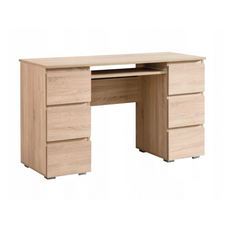CUBA - Schreibtisch mit 6 Push to Open Schubladen und Tastaturablage H78cm B130cm T50cm - Sonoma Eiche