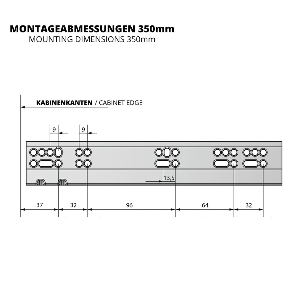 Soft-Close Unterflurführungen Schubladenschienen, Vollauszug 350mm