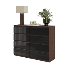 GABRIEL - Kommode / Sideboard mit 8 Schubladen - Wenge / Schwarz Gloss H92cm B120cm T33cm