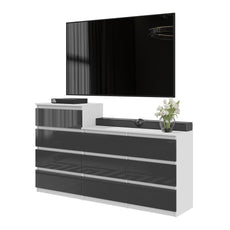 GABRIEL - Kommode / Sideboard mit 10 Schubladen (6+4) - Weiß Matt / Anthrazit Gloss H92/70cm B160cm T33cm