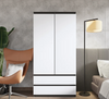 JOELLE - Kleiderschrank mit 2 Türen und 2 Schubladen -  Anthrazit / Weiß Matt H180cm B90cm T50cm