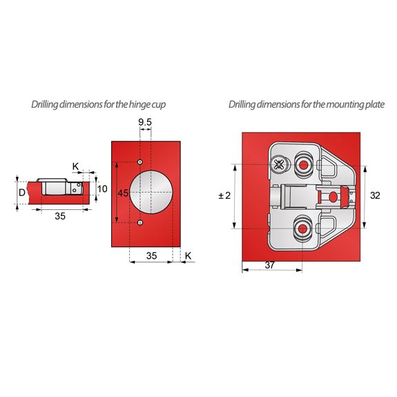 3D Soft-Close Scharnier Topfband, H0 Montageplatte mit EURO Schrauben, Eckanschlag